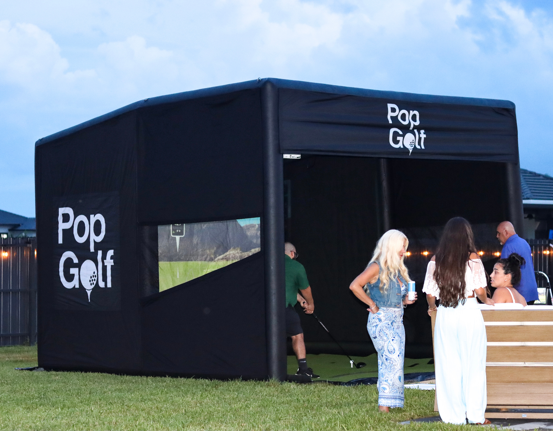 Guests enjoying a private outdoor PopGolf gathering in South Florida